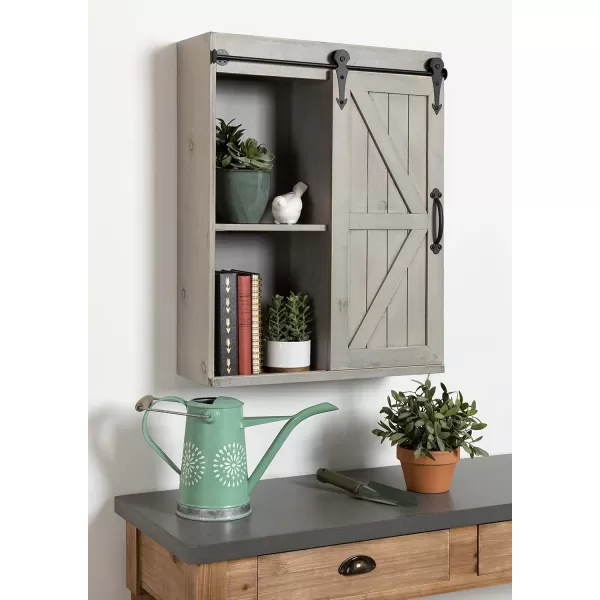 Kate and Laurel Cates Wood Wall Storage Cabinet with Sliding Barn Door FarmhouseStyle Wall Cabinet Ideal for Use as a Bathroom Cabinet Pantry Cabinet Kitchen Cabinet Rustic BrownGrey