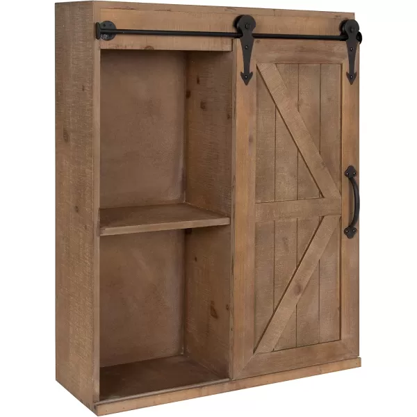 Kate and Laurel Cates Wood Wall Storage Cabinet with Sliding Barn Door FarmhouseStyle Wall Cabinet Ideal for Use as a Bathroom Cabinet Pantry Cabinet Kitchen Cabinet Rustic BrownRustic Brown