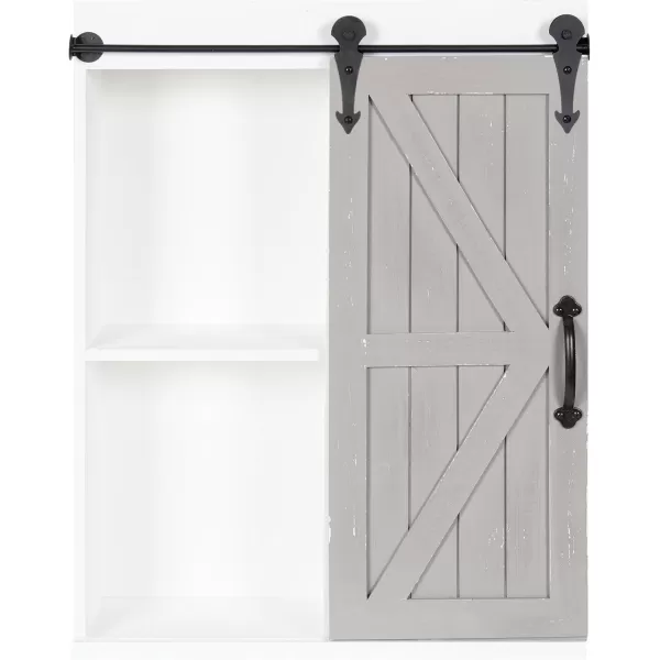 Kate and Laurel Cates Wood Wall Storage Cabinet with Sliding Barn Door FarmhouseStyle Wall Cabinet Ideal for Use as a Bathroom Cabinet Pantry Cabinet Kitchen Cabinet Rustic BrownWhiteGray