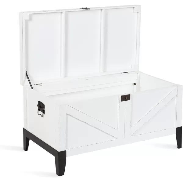 Kate and Laurel Cates Wooden Coffee Table with Trunk Storage 35 x 19 x 18 White and Black Rustic Farmhouse Living Room Chest Table with Barn DoorInspired Styling