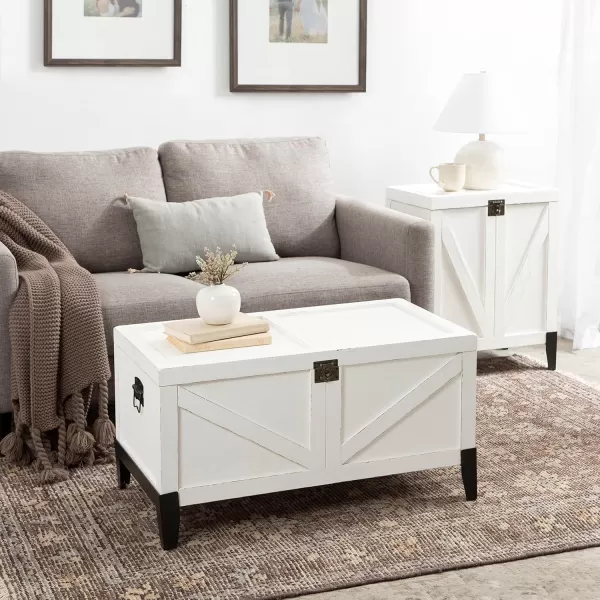 Kate and Laurel Cates Wooden Coffee Table with Trunk Storage 35 x 19 x 18 White and Black Rustic Farmhouse Living Room Chest Table with Barn DoorInspired Styling