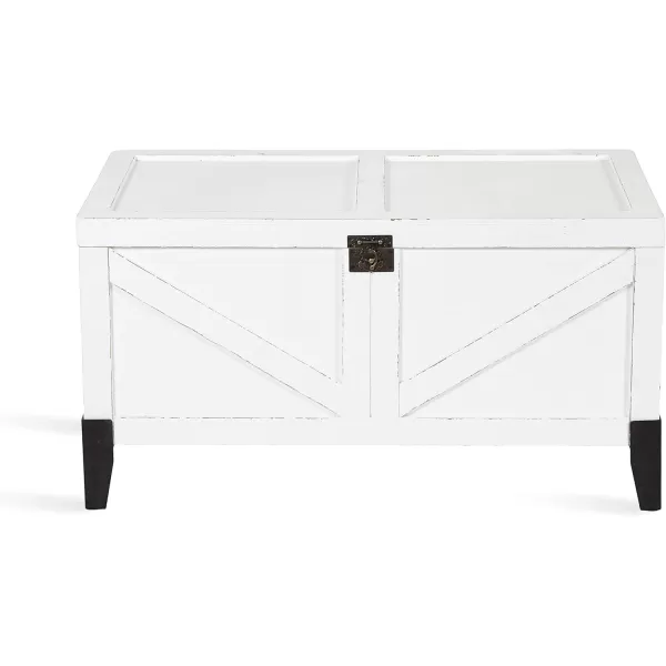 Kate and Laurel Cates Wooden Coffee Table with Trunk Storage 35 x 19 x 18 White and Black Rustic Farmhouse Living Room Chest Table with Barn DoorInspired Styling