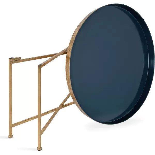 Kate and Laurel Celia Metal Foldable Round Accent Coffee Table 2825quot x 2825quot x 19quot Mirrored Surface and Gold Frame Modern Minimalist Design and Detachable Magnetic TabletopNavy BlueGold