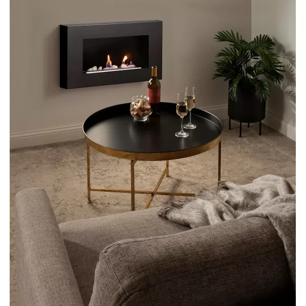 Kate and Laurel Celia Metal Foldable Round Accent Coffee Table 2825quot x 2825quot x 19quot Mirrored Surface and Gold Frame Modern Minimalist Design and Detachable Magnetic TabletopBlackGold