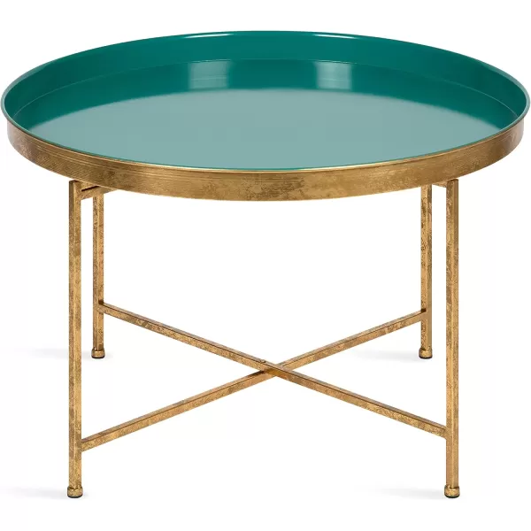 Kate and Laurel Celia Metal Foldable Round Accent Coffee Table 2825quot x 2825quot x 19quot Mirrored Surface and Gold Frame Modern Minimalist Design and Detachable Magnetic TabletopTealGold