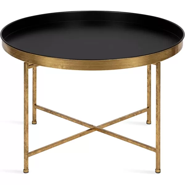 Kate and Laurel Celia Metal Foldable Round Accent Coffee Table 2825quot x 2825quot x 19quot Mirrored Surface and Gold Frame Modern Minimalist Design and Detachable Magnetic TabletopBlackGold