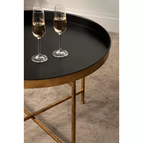 Kate and Laurel Celia Metal Foldable Round Accent Coffee Table 2825quot x 2825quot x 19quot Mirrored Surface and Gold Frame Modern Minimalist Design and Detachable Magnetic TabletopBlackGold