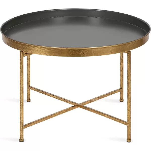 Kate and Laurel Celia Metal Foldable Round Accent Coffee Table 2825quot x 2825quot x 19quot Mirrored Surface and Gold Frame Modern Minimalist Design and Detachable Magnetic TabletopGrayGold