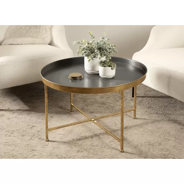 Kate and Laurel Celia Metal Foldable Round Accent Coffee Table 2825quot x 2825quot x 19quot Mirrored Surface and Gold Frame Modern Minimalist Design and Detachable Magnetic TabletopGrayGold