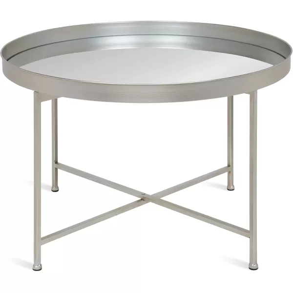 Kate and Laurel Celia Metal Foldable Round Accent Coffee Table 2825quot x 2825quot x 19quot Mirrored Surface and Gold Frame Modern Minimalist Design and Detachable Magnetic TabletopSilver