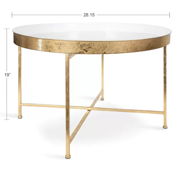 Kate and Laurel Celia Metal Foldable Round Accent Coffee Table 2825quot x 2825quot x 19quot Mirrored Surface and Gold Frame Modern Minimalist Design and Detachable Magnetic TabletopWhiteGold
