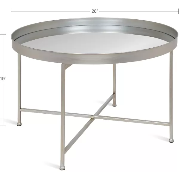 Kate and Laurel Celia Metal Foldable Round Accent Coffee Table 2825quot x 2825quot x 19quot Mirrored Surface and Gold Frame Modern Minimalist Design and Detachable Magnetic TabletopSilver
