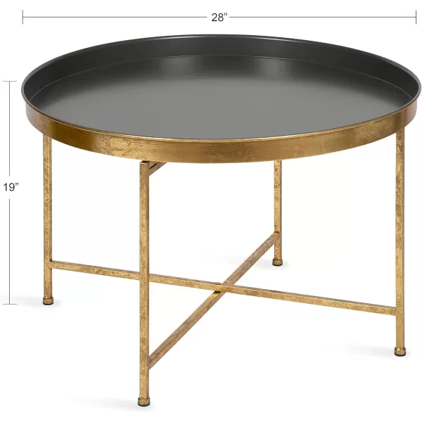 Kate and Laurel Celia Metal Foldable Round Accent Coffee Table 2825quot x 2825quot x 19quot Mirrored Surface and Gold Frame Modern Minimalist Design and Detachable Magnetic TabletopGrayGold