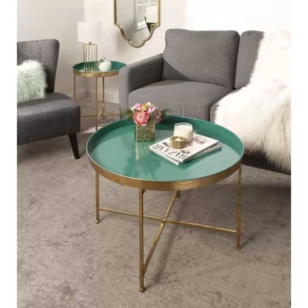 Kate and Laurel Celia Metal Foldable Round Accent Coffee Table 2825quot x 2825quot x 19quot Mirrored Surface and Gold Frame Modern Minimalist Design and Detachable Magnetic TabletopTealGold