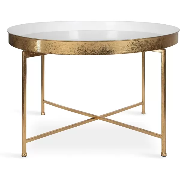 Kate and Laurel Celia Metal Foldable Round Accent Coffee Table 2825quot x 2825quot x 19quot Mirrored Surface and Gold Frame Modern Minimalist Design and Detachable Magnetic TabletopWhiteGold