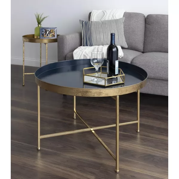 Kate and Laurel Celia Metal Foldable Round Accent Coffee Table 2825quot x 2825quot x 19quot Mirrored Surface and Gold Frame Modern Minimalist Design and Detachable Magnetic TabletopNavy BlueGold