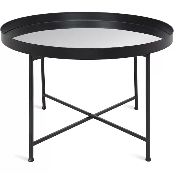 Kate and Laurel Celia Metal Foldable Round Accent Coffee Table 2825quot x 2825quot x 19quot Mirrored Surface and Gold Frame Modern Minimalist Design and Detachable Magnetic TabletopBlack