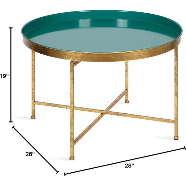 Kate and Laurel Celia Metal Foldable Round Accent Coffee Table 2825quot x 2825quot x 19quot Mirrored Surface and Gold Frame Modern Minimalist Design and Detachable Magnetic TabletopTealGold