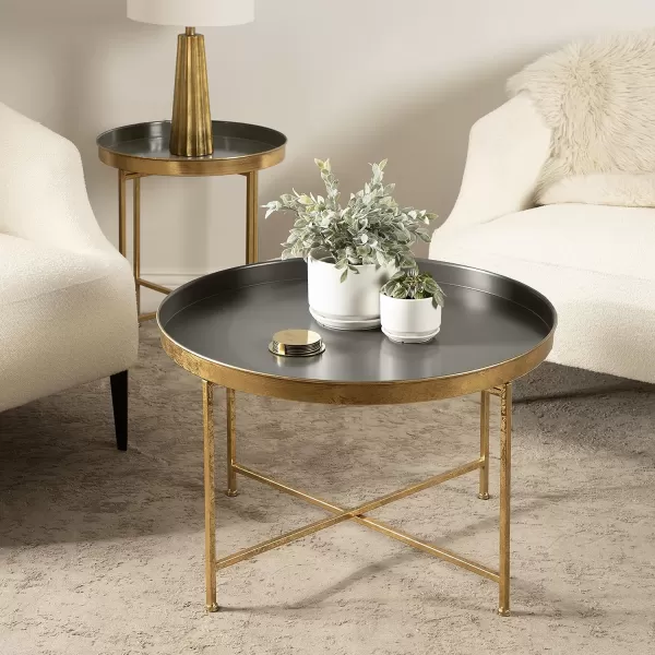 Kate and Laurel Celia Metal Foldable Round Accent Coffee Table 2825quot x 2825quot x 19quot Mirrored Surface and Gold Frame Modern Minimalist Design and Detachable Magnetic TabletopGrayGold