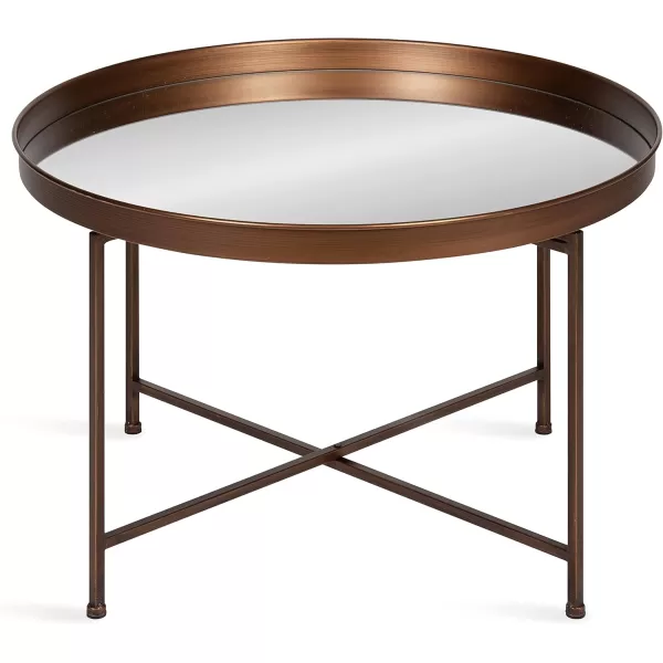 Kate and Laurel Celia Metal Foldable Round Accent Coffee Table 2825quot x 2825quot x 19quot Mirrored Surface and Gold Frame Modern Minimalist Design and Detachable Magnetic TabletopBronze
