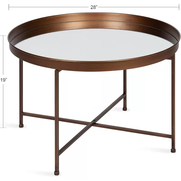 Kate and Laurel Celia Metal Foldable Round Accent Coffee Table 2825quot x 2825quot x 19quot Mirrored Surface and Gold Frame Modern Minimalist Design and Detachable Magnetic TabletopBronze