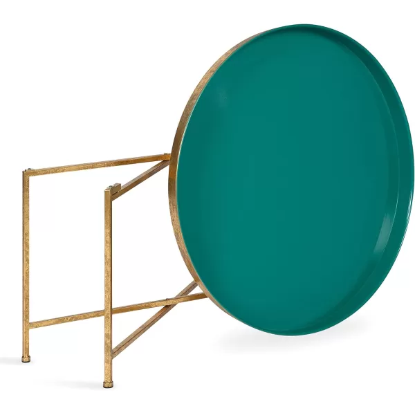Kate and Laurel Celia Metal Foldable Round Accent Coffee Table 2825quot x 2825quot x 19quot Mirrored Surface and Gold Frame Modern Minimalist Design and Detachable Magnetic TabletopTealGold
