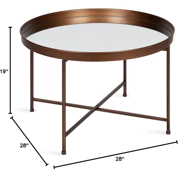 Kate and Laurel Celia Metal Foldable Round Accent Coffee Table 2825quot x 2825quot x 19quot Mirrored Surface and Gold Frame Modern Minimalist Design and Detachable Magnetic TabletopBronze