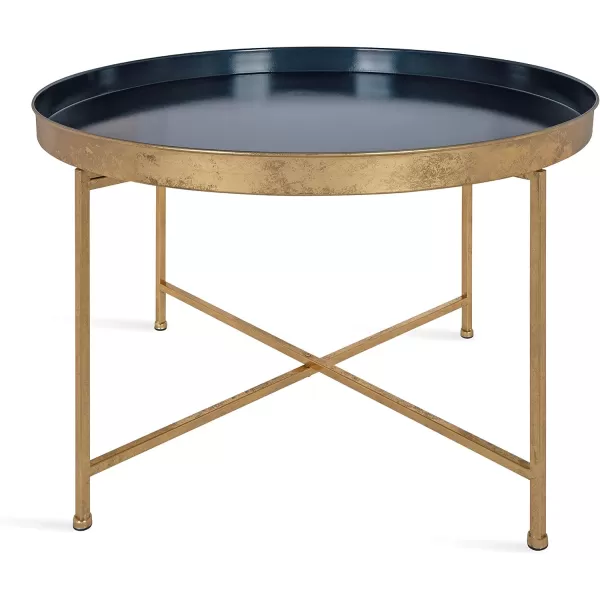 Kate and Laurel Celia Metal Foldable Round Accent Coffee Table 2825quot x 2825quot x 19quot Mirrored Surface and Gold Frame Modern Minimalist Design and Detachable Magnetic TabletopNavy BlueGold