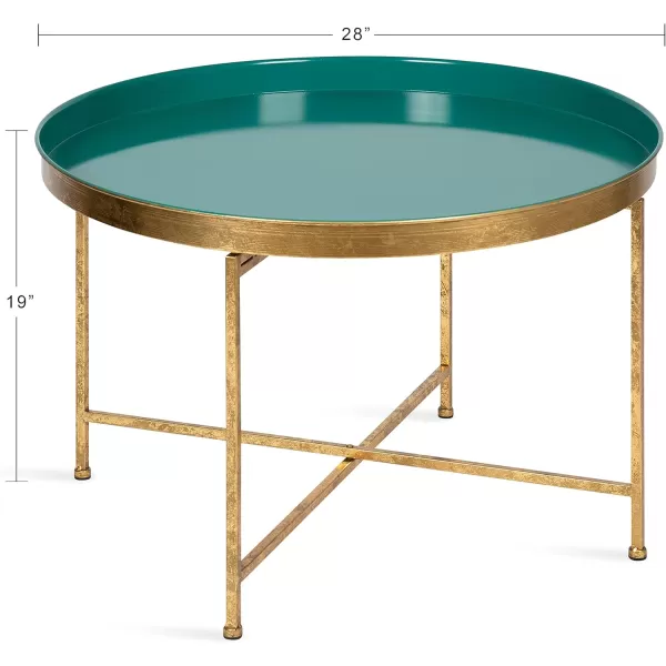 Kate and Laurel Celia Metal Foldable Round Accent Coffee Table 2825quot x 2825quot x 19quot Mirrored Surface and Gold Frame Modern Minimalist Design and Detachable Magnetic TabletopTealGold