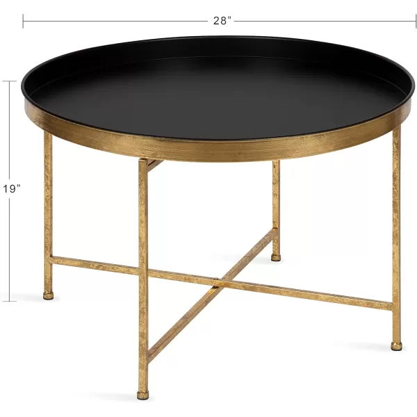 Kate and Laurel Celia Metal Foldable Round Accent Coffee Table 2825quot x 2825quot x 19quot Mirrored Surface and Gold Frame Modern Minimalist Design and Detachable Magnetic TabletopBlackGold