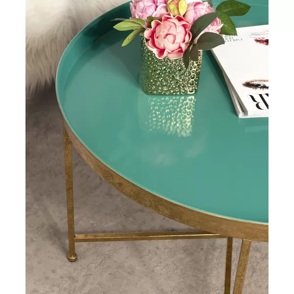 Kate and Laurel Celia Metal Foldable Round Accent Coffee Table 2825quot x 2825quot x 19quot Mirrored Surface and Gold Frame Modern Minimalist Design and Detachable Magnetic TabletopTealGold