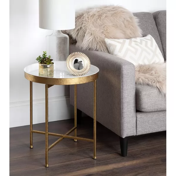 Kate and Laurel Celia Metal Foldable Round Accent Table 1825quot x 1825quot x 22quot White Surface and Gold Frame Modern Minimalist Design and Detachable Magnetic TabletopGoldWhite