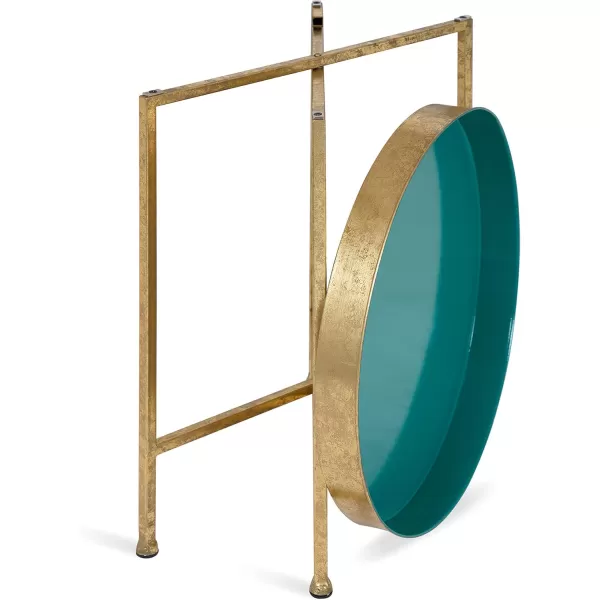 Kate and Laurel Celia Metal Foldable Round Accent Table 1825quot x 1825quot x 22quot White Surface and Gold Frame Modern Minimalist Design and Detachable Magnetic TabletopGoldTeal