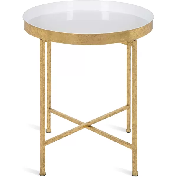 Kate and Laurel Celia Metal Foldable Round Accent Table 1825quot x 1825quot x 22quot White Surface and Gold Frame Modern Minimalist Design and Detachable Magnetic TabletopGoldWhite