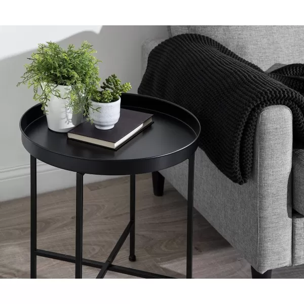 Kate and Laurel Celia Metal Foldable Round Accent Table 1825quot x 1825quot x 22quot White Surface and Gold Frame Modern Minimalist Design and Detachable Magnetic TabletopBlack