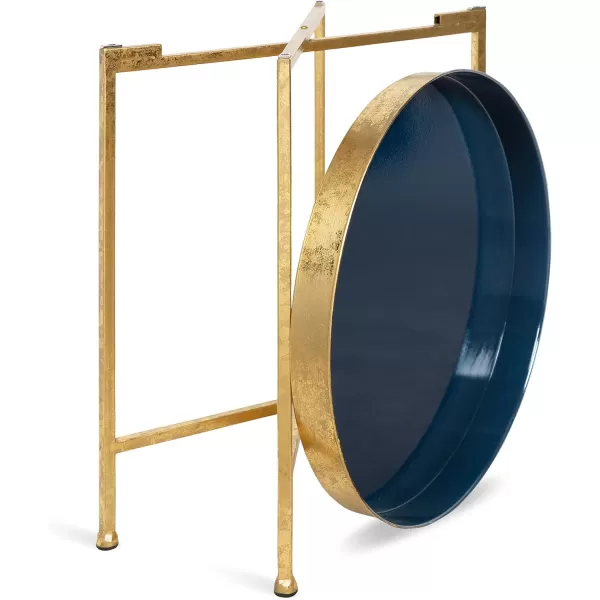 Kate and Laurel Celia Metal Foldable Round Accent Table 1825quot x 1825quot x 22quot White Surface and Gold Frame Modern Minimalist Design and Detachable Magnetic TabletopGoldNavy Blue