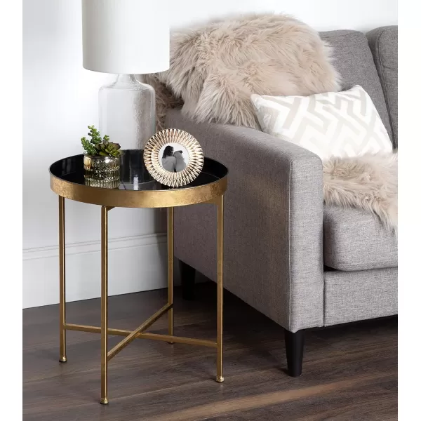 Kate and Laurel Celia Metal Foldable Round Accent Table 1825quot x 1825quot x 22quot White Surface and Gold Frame Modern Minimalist Design and Detachable Magnetic TabletopGoldBlack