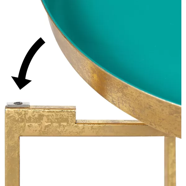 Kate and Laurel Celia Metal Foldable Round Accent Table 1825quot x 1825quot x 22quot White Surface and Gold Frame Modern Minimalist Design and Detachable Magnetic TabletopGoldTeal