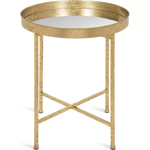 Kate and Laurel Celia Metal Foldable Round Accent Table 1825quot x 1825quot x 22quot White Surface and Gold Frame Modern Minimalist Design and Detachable Magnetic TabletopGoldMirror