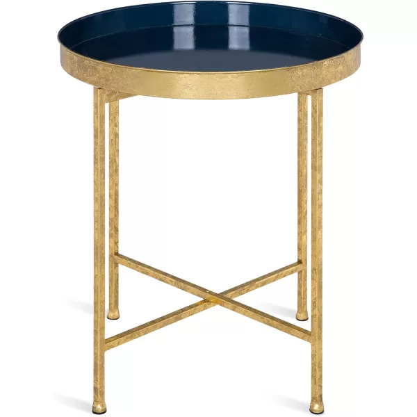 Kate and Laurel Celia Metal Foldable Round Accent Table 1825quot x 1825quot x 22quot White Surface and Gold Frame Modern Minimalist Design and Detachable Magnetic TabletopGoldNavy Blue