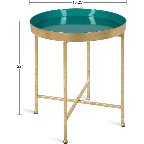 Kate and Laurel Celia Metal Foldable Round Accent Table 1825quot x 1825quot x 22quot White Surface and Gold Frame Modern Minimalist Design and Detachable Magnetic TabletopGoldTeal