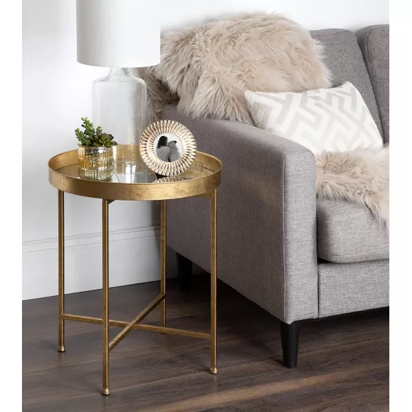 Kate and Laurel Celia Metal Foldable Round Accent Table 1825quot x 1825quot x 22quot White Surface and Gold Frame Modern Minimalist Design and Detachable Magnetic TabletopGoldMirror