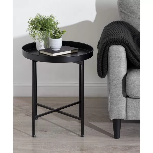 Kate and Laurel Celia Metal Foldable Round Accent Table 1825quot x 1825quot x 22quot White Surface and Gold Frame Modern Minimalist Design and Detachable Magnetic TabletopBlack
