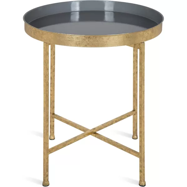 Kate and Laurel Celia Metal Foldable Round Accent Table 1825quot x 1825quot x 22quot White Surface and Gold Frame Modern Minimalist Design and Detachable Magnetic TabletopGoldGray