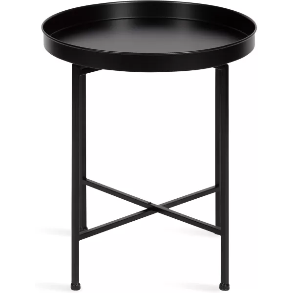 Kate and Laurel Celia Metal Foldable Round Accent Table 1825quot x 1825quot x 22quot White Surface and Gold Frame Modern Minimalist Design and Detachable Magnetic TabletopBlack