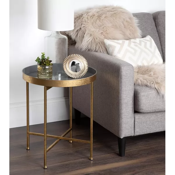 Kate and Laurel Celia Metal Foldable Round Accent Table 1825quot x 1825quot x 22quot White Surface and Gold Frame Modern Minimalist Design and Detachable Magnetic TabletopGoldGray