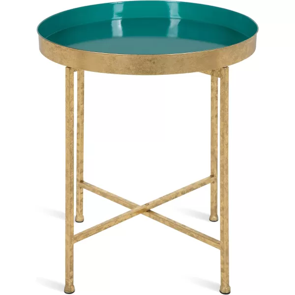 Kate and Laurel Celia Metal Foldable Round Accent Table 1825quot x 1825quot x 22quot White Surface and Gold Frame Modern Minimalist Design and Detachable Magnetic TabletopGoldTeal