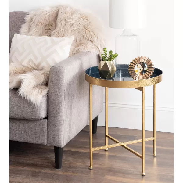 Kate and Laurel Celia Metal Foldable Round Accent Table 1825quot x 1825quot x 22quot White Surface and Gold Frame Modern Minimalist Design and Detachable Magnetic TabletopGoldNavy Blue