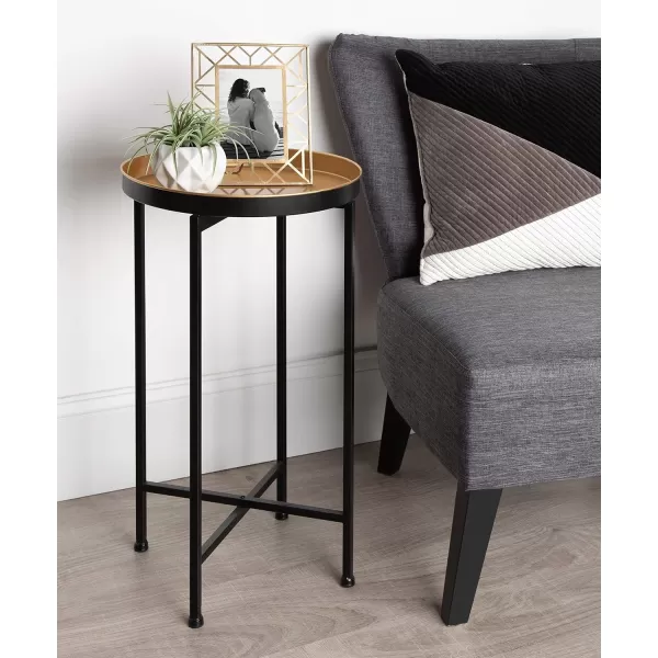 Kate and Laurel Celia Round Foldable Tray Accent Table 14quot x 14quot x 2575quot Black and Gold Modern Minimalist Design and Detachable Magnetic Tabletop