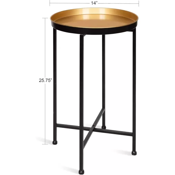 Kate and Laurel Celia Round Foldable Tray Accent Table 14quot x 14quot x 2575quot Black and Gold Modern Minimalist Design and Detachable Magnetic Tabletop